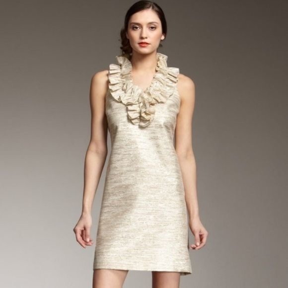 *SOLD* Kate Spade Gold Metallic Cocktail Dress Sleeveless Holiday Mini - Picture 13 of 14